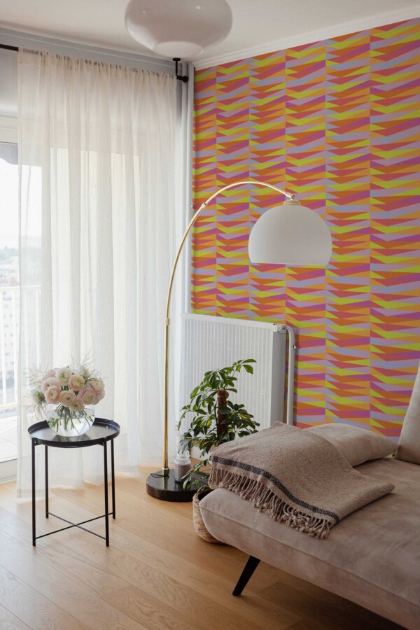 Fancy Walls traditional wallpaper inspired by playful colorful triangle patterns.