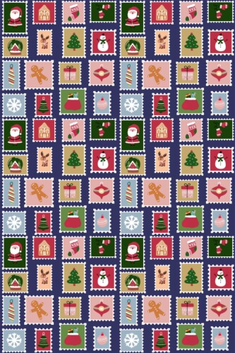 Fancy Walls removable wallpaper showcasing Scandinavian-style green and red postmark motifs.