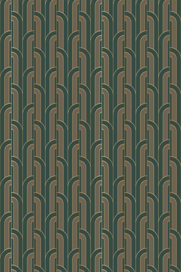 Fancy Walls removable wallpaper in warm green and brown art deco motif.
