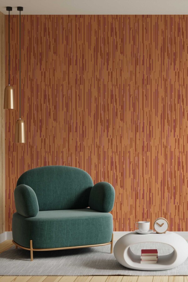 Fancy Walls self-adhesive wallpaper featuring textured copper and terracotta stripes.