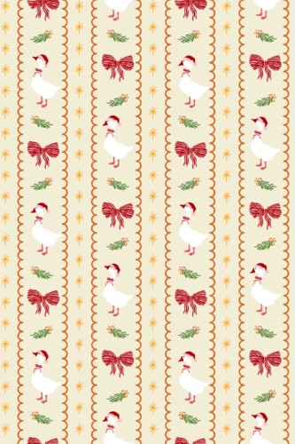 Fancy Walls removable wallpaper showcasing charming Christmas geese pattern in beige tones.