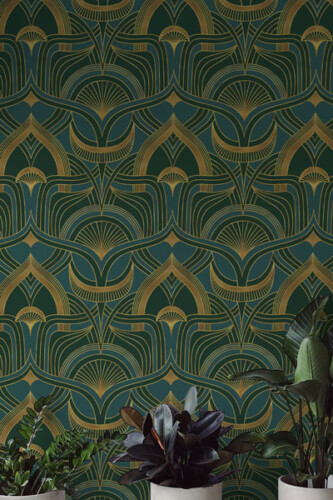 dark green art nouveau peel and stick wallpaper