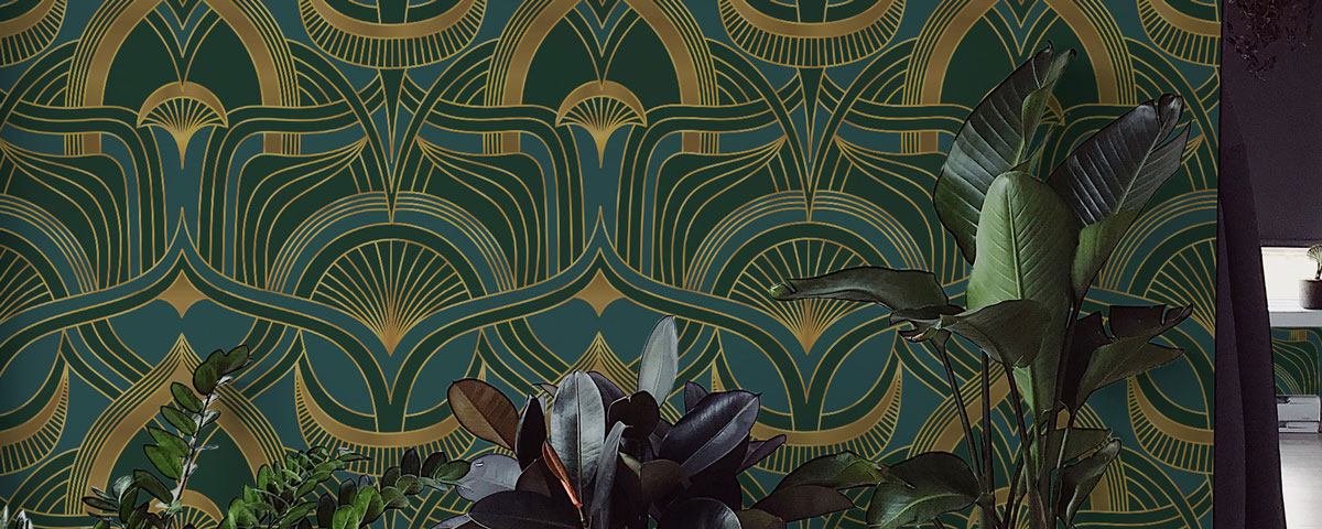 dark green art deco peel and stick wallpaper