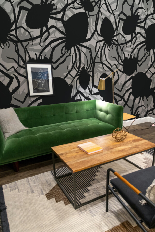 Dark Spiders wall mural by Fancy Walls showing black spiders and shadow effects wall mural peel and stick perfect for themed spaces