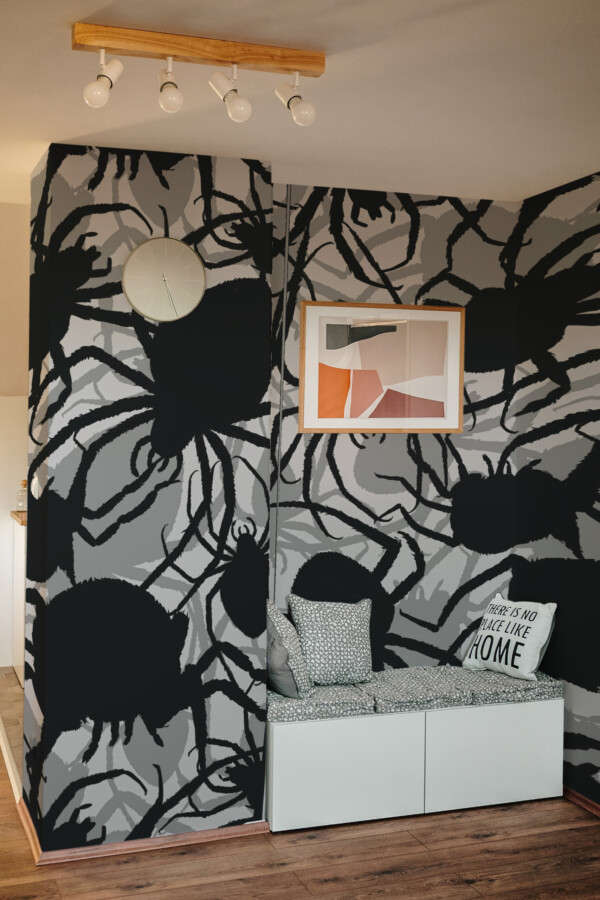 Fancy Walls Dark Spiders printed wall mural with detailed overlapping spider silhouettes wall mural printing for modern interiors