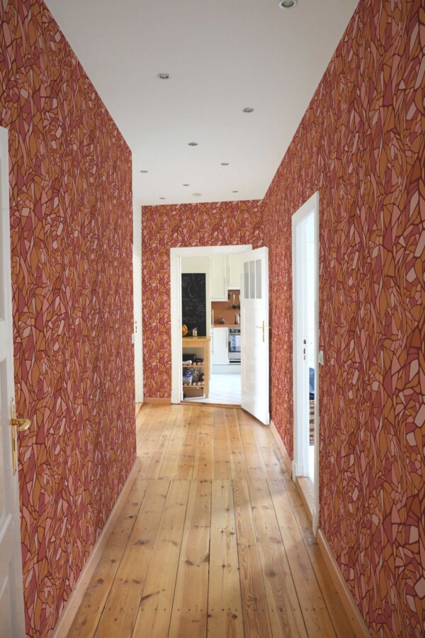 Fancy Walls self-adhesive wallpaper featuring rustic copper and terracotta mosaic design.