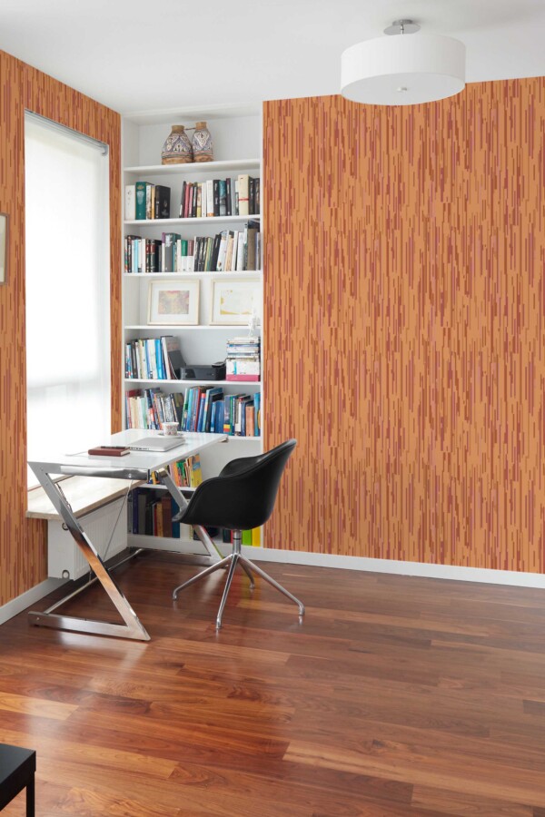 Fancy Walls traditional wallpaper featuring earthy terracotta and copper stripes.