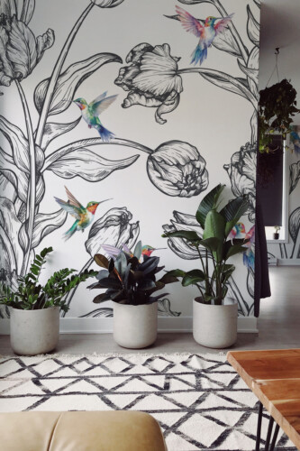 Garden Harmony wall mural by Fancy Walls showing artistic tulip illustrations and vivid watercolor details wall mural peel and stick finish