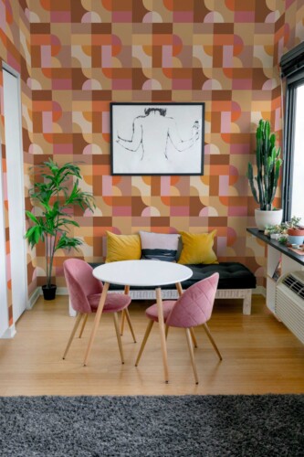 Fancy Walls traditional wallpaper with classic Bauhaus terracotta pattern.