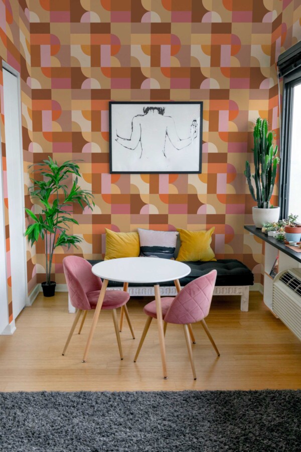 Fancy Walls traditional wallpaper with classic Bauhaus terracotta pattern.