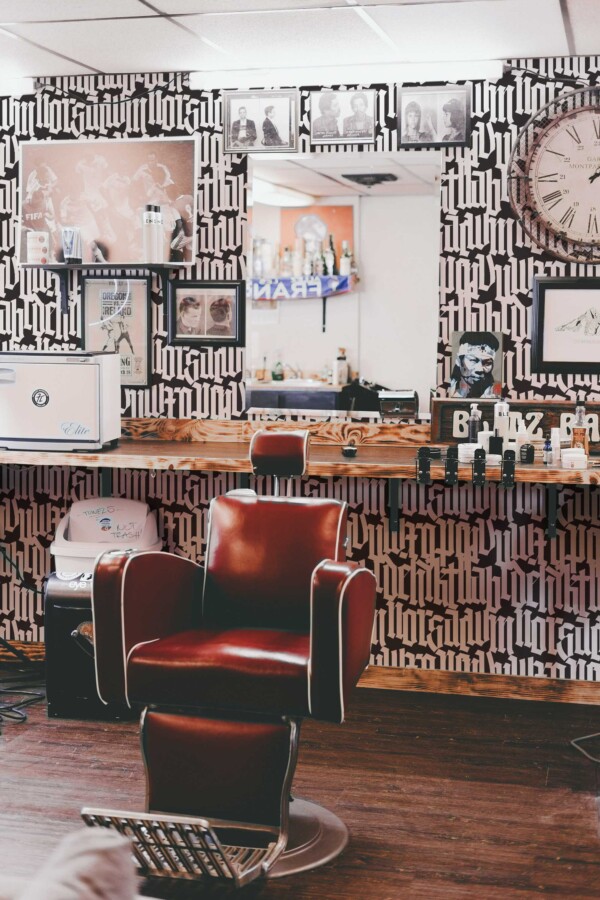 Fancy Walls traditional wallpaper inspired by bold gothic typography pattern.