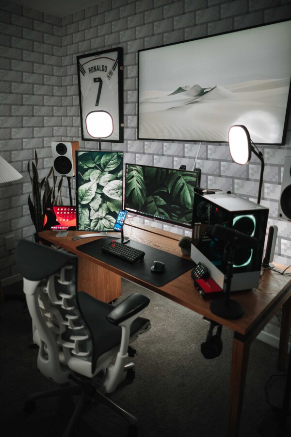 Fancy Walls peel and stick wallpaper with gray pixel brick pattern.
