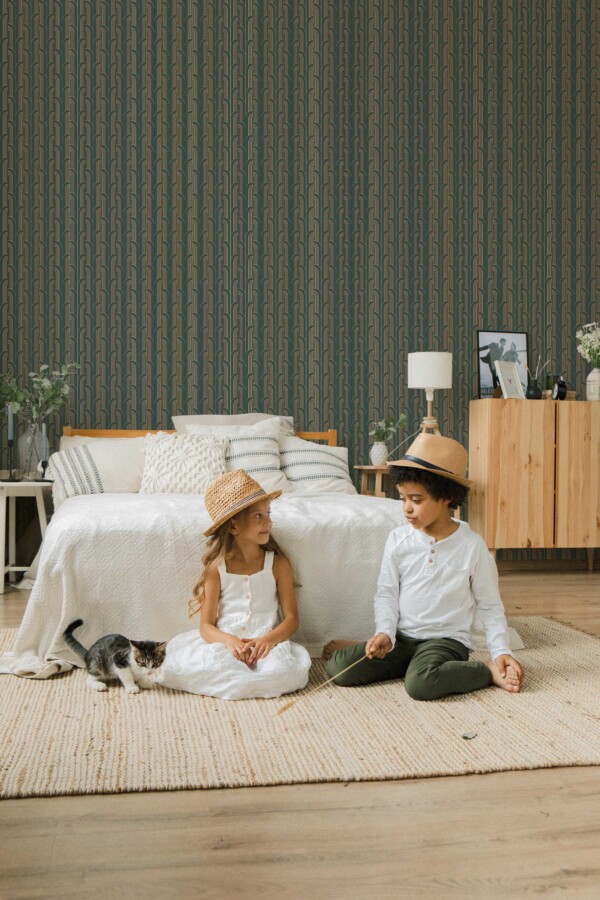 Fancy Walls self-adhesive wallpaper featuring classic green geometric art deco design.