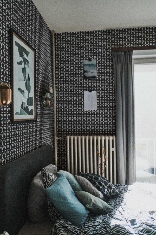 Fancy Walls self-adhesive wallpaper featuring modern doodle harlequin eyes design.