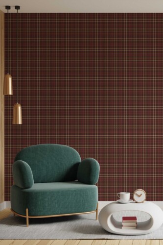 Fancy Walls removable wallpaper in classic brown plaid for farmhouse decor.
