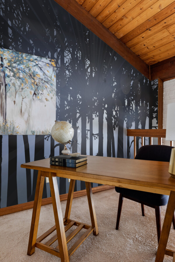 Fancy Walls Dark Woods printed wall mural featuring an enchanting forest view with glowing twilight light wall mural printing quality