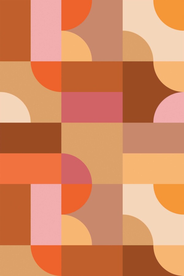 Fancy Walls removable wallpaper with earthy terracotta and pink geometric layout.
