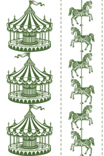 Fancy Walls removable wallpaper inspired by vintage carousel designs for playful antique interiors.