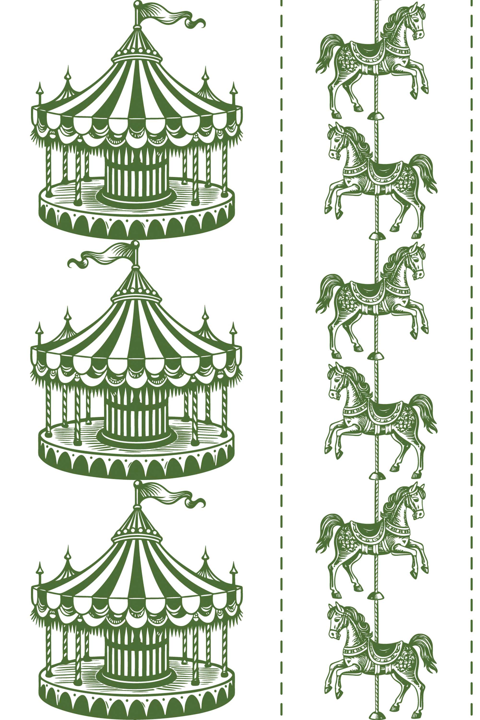 Fancy Walls removable wallpaper inspired by vintage carousel designs for playful antique interiors.