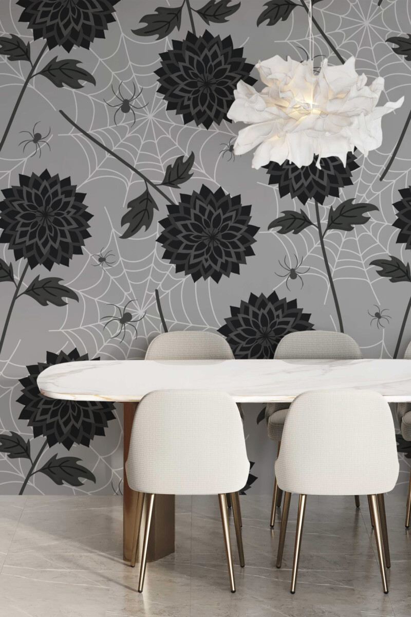 Noir Blooms and Spiders wall mural by Fancy Walls combining gothic charm and floral elegance for striking interior walls wall mural peel and stick finish