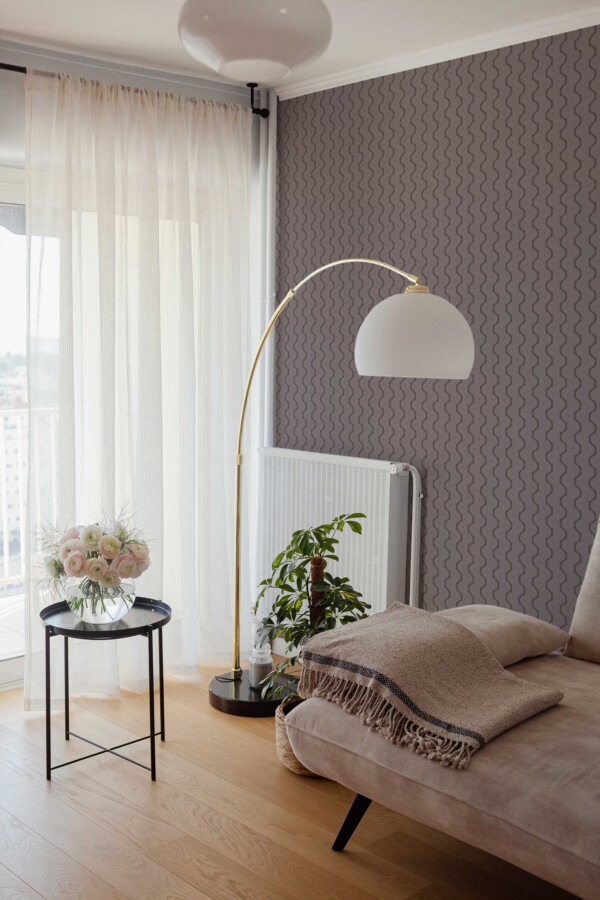 Fancy Walls self-adhesive wallpaper featuring aesthetic brown and purple waves.