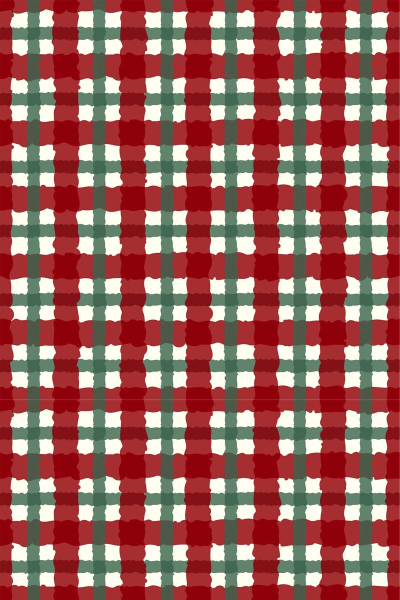 Fancy Walls traditional wallpaper featuring hand-painted tartan in festive red and green hues.