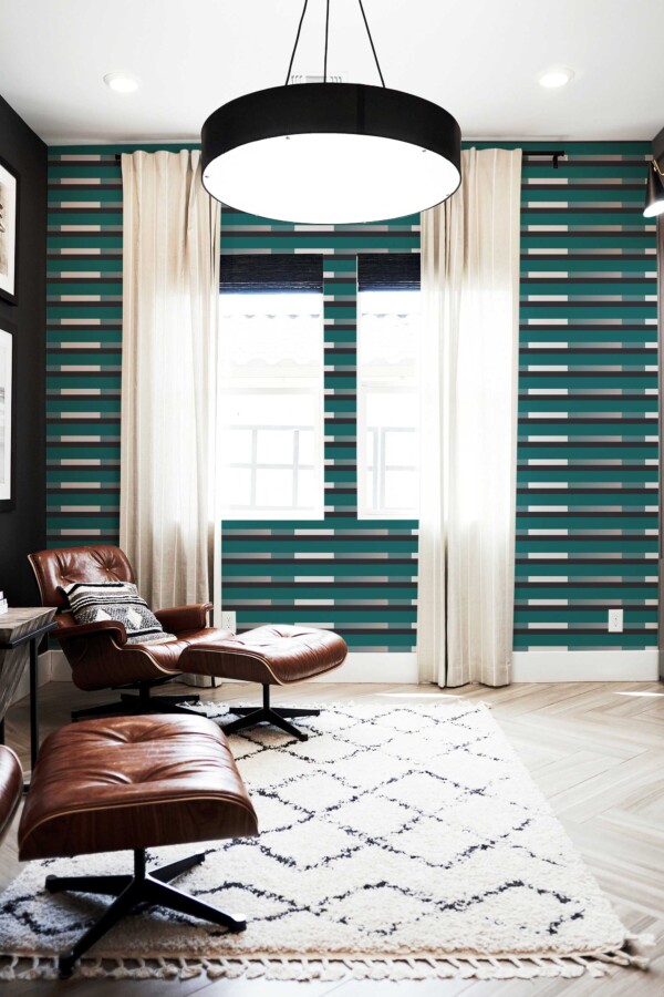 Fancy Walls removable wallpaper with modern teal and white lined pattern.