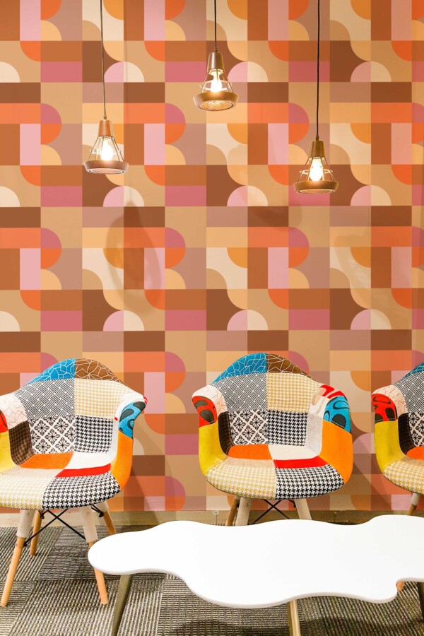 Fancy Walls self-adhesive wallpaper featuring warm modernist terracotta abstract pattern.