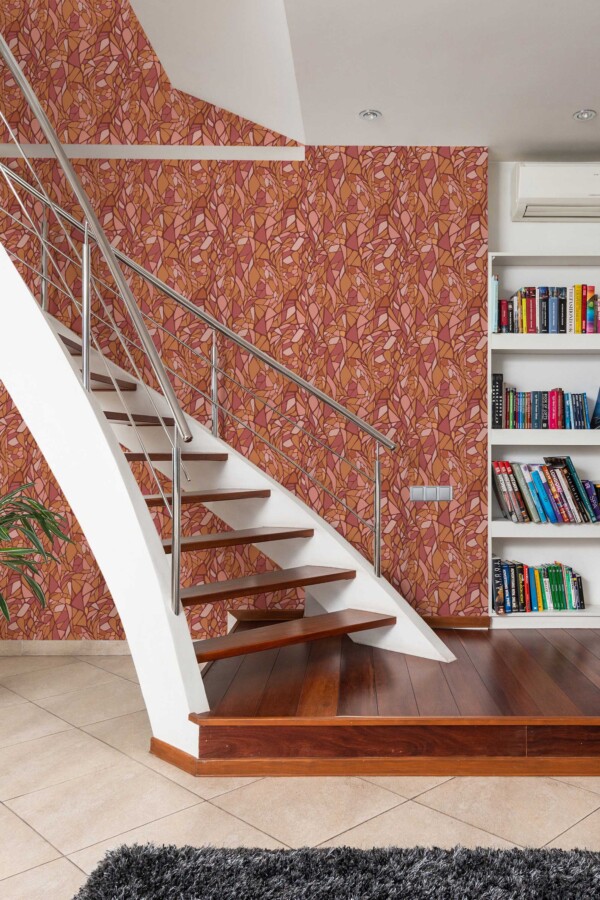 Fancy Walls peel and stick wallpaper with earthy copper mosaic in warm tones.