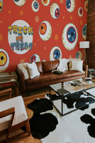 Trick or Treat Eyes wall mural by Fancy Walls showcasing bright Halloween eyeballs pattern wall mural peel and stick for fun interiors