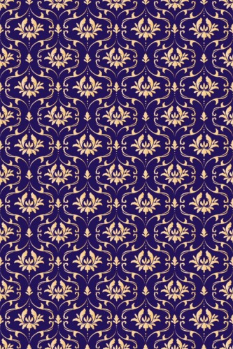 Fancy Walls removable wallpaper showcasing timeless blue and gold damask motif.