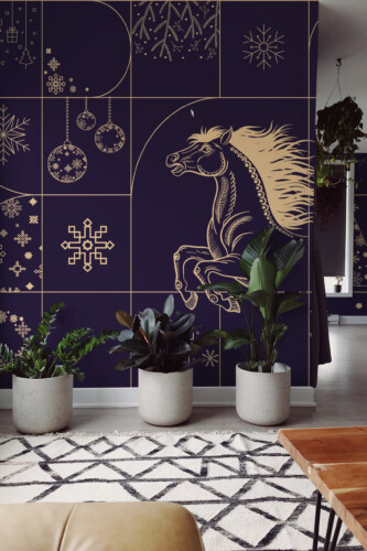 Fancy Walls Art Deco Horses of Celebration peel and stick wall mural with elegant horse line art and festive details.