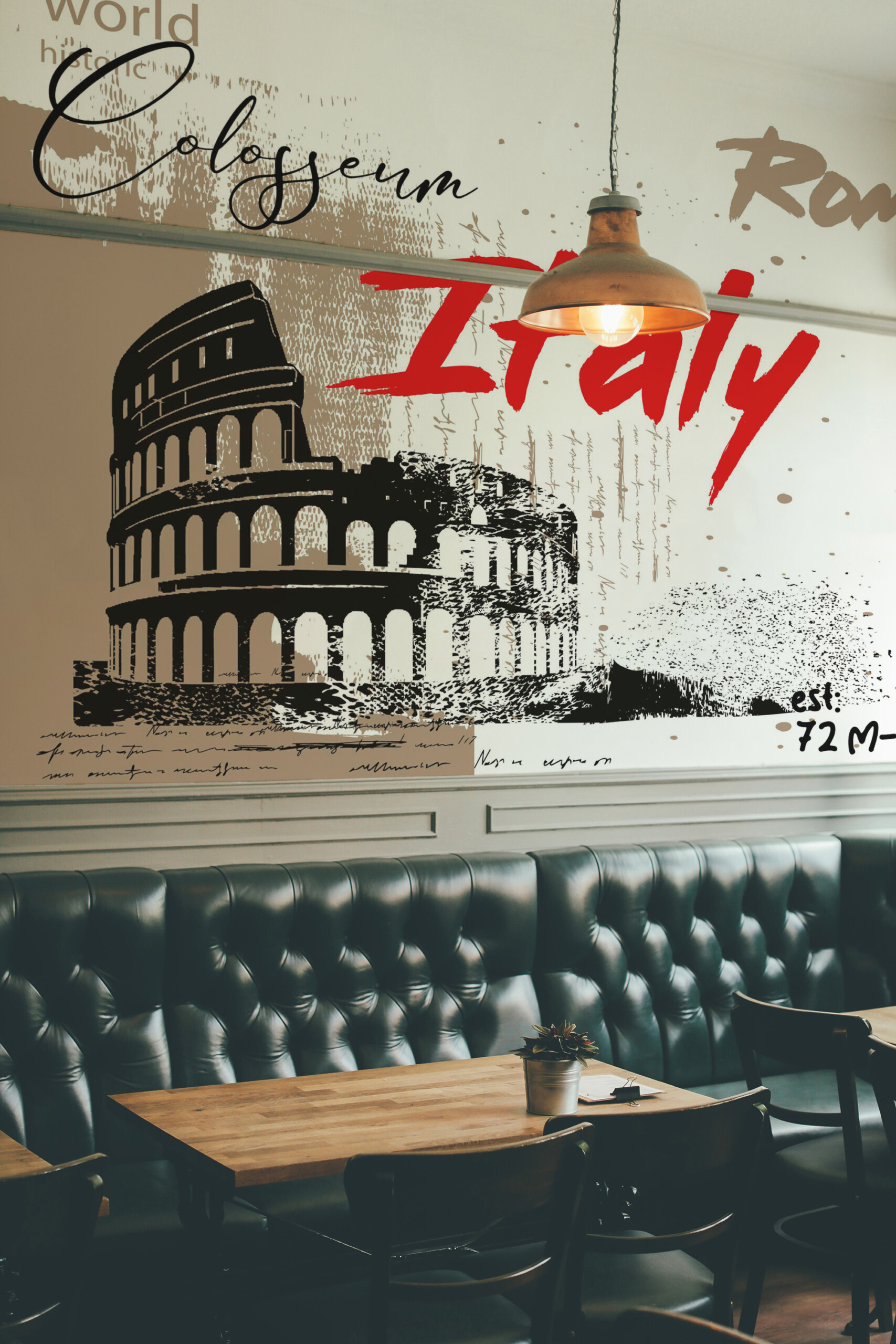 Fancy Walls Colosseum Modern Graffiti peel and stick wall mural featuring Italy’s Colosseum with modern beige brushstrokes.