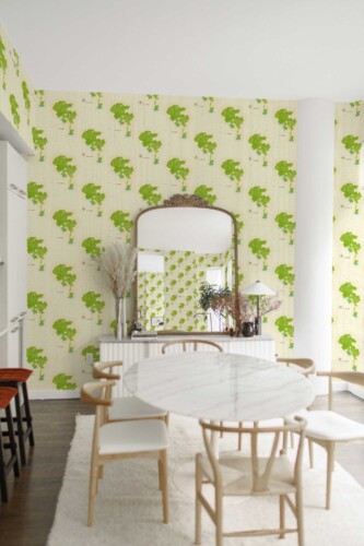 Fancy Walls traditional wallpaper displaying illustrative Los Angeles elements in beige.