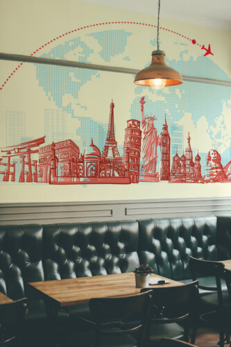 Multicultural Travel Landmarks wall mural peel and stick design by Fancy Walls with global architecture illustration.