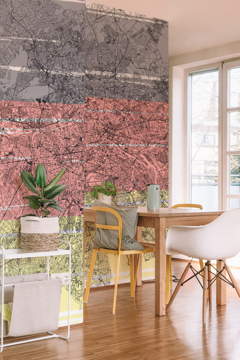 Fancy Walls Berlin Flag Map peel and stick wall mural with detailed street art.