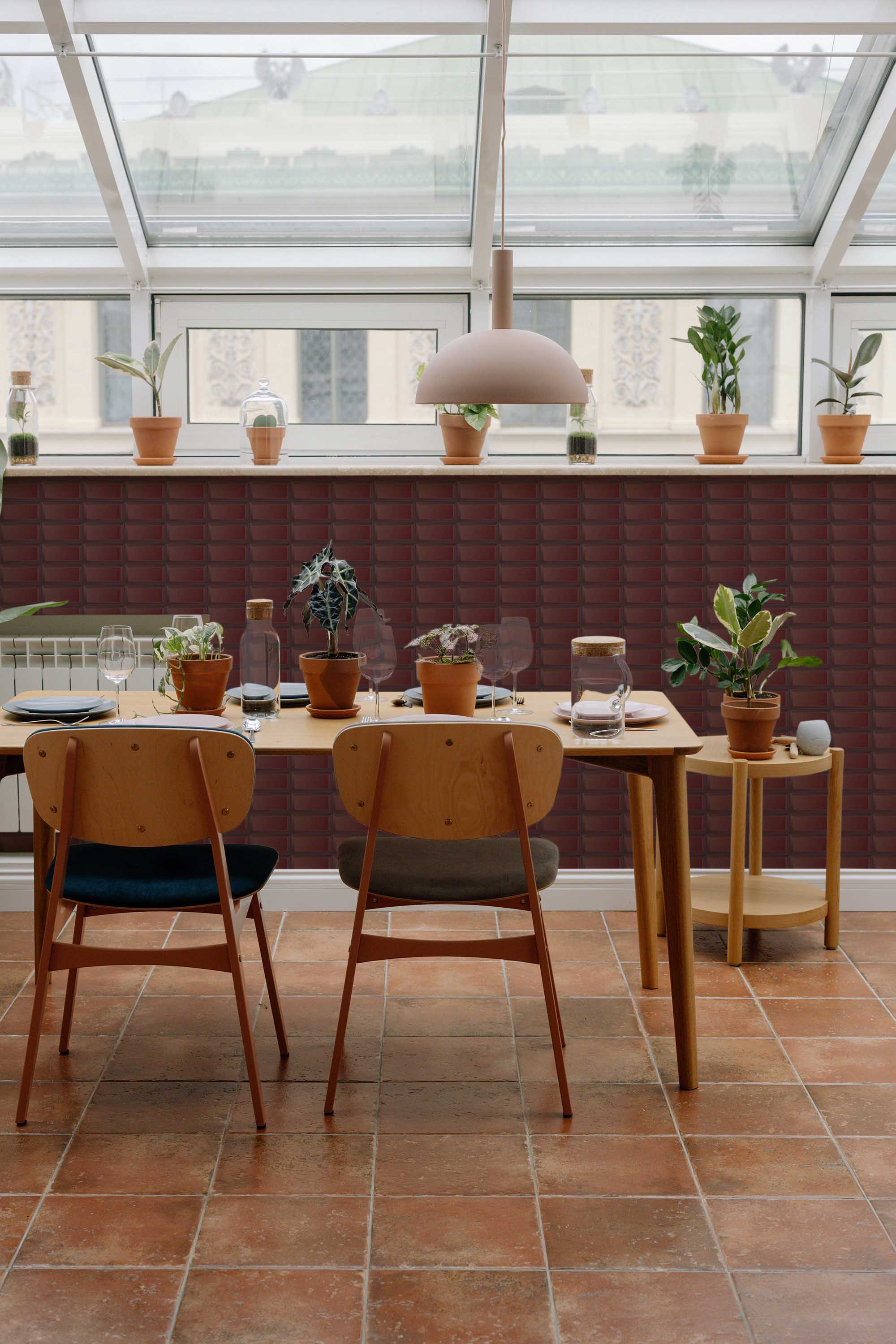 Fancy Walls traditional wallpaper displaying a luxury-style brown beveled tile effect.