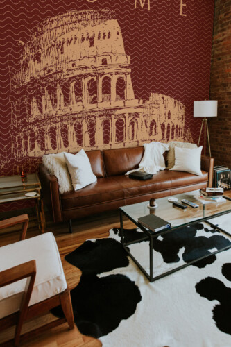 Bold Vintage Colosseum wall mural peel and stick design by Fancy Walls with elegant wavy background.