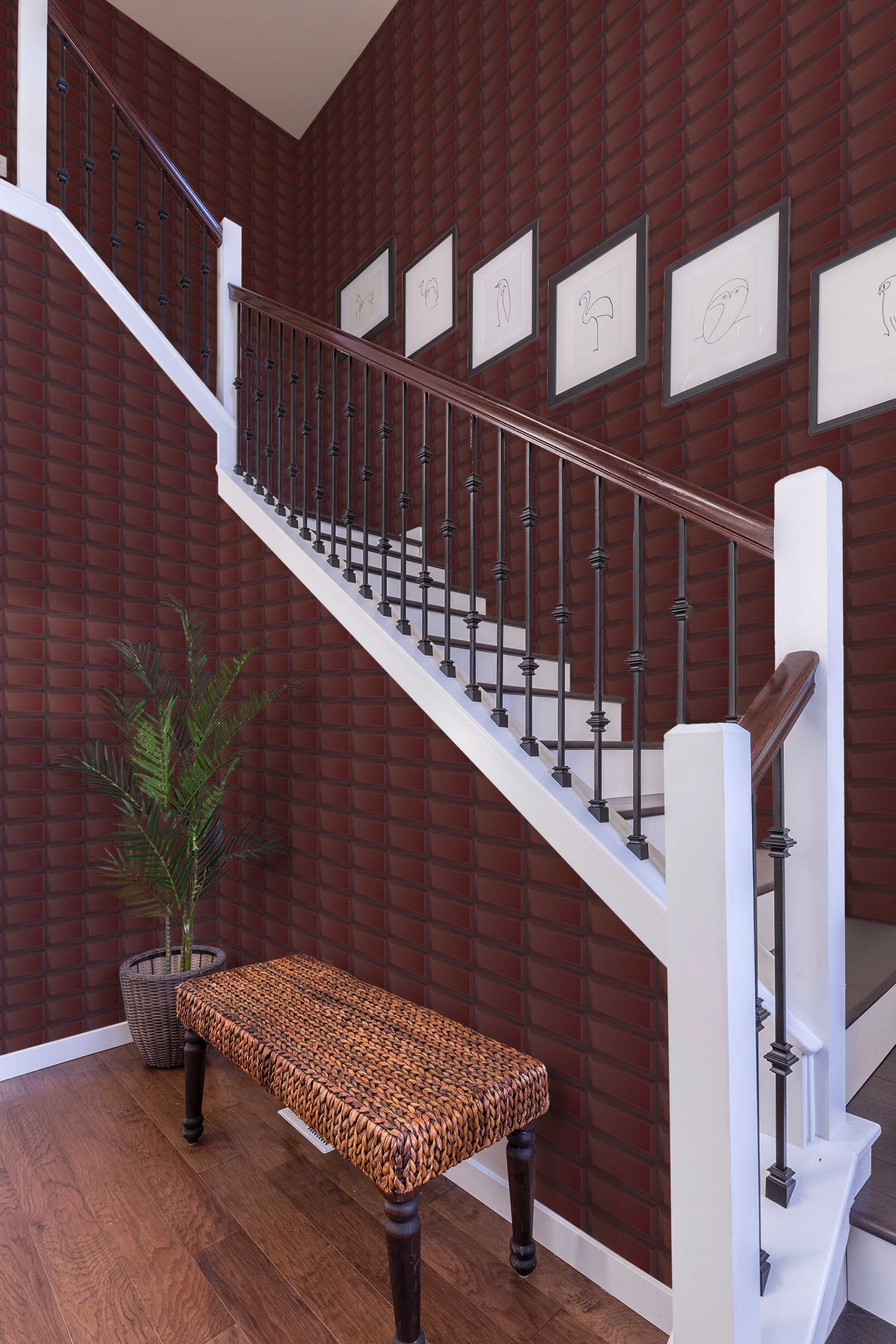 Fancy Walls removable wallpaper featuring a rich textured brown tile design.