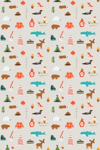 Fancy Walls self-adhesive wallpaper with whimsical gray Canadian icons for cozy interiors.