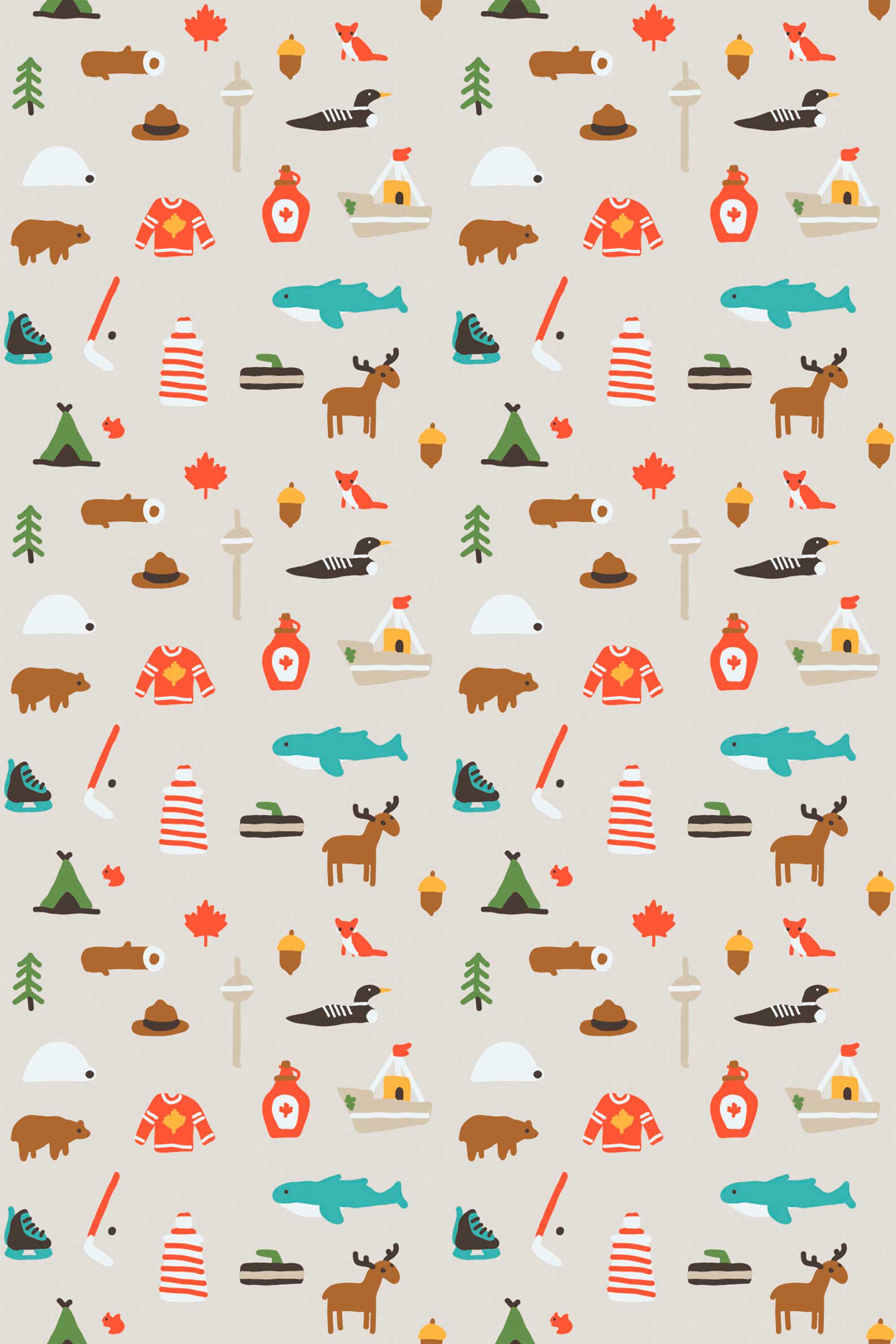 Fancy Walls self-adhesive wallpaper with whimsical gray Canadian icons for cozy interiors.
