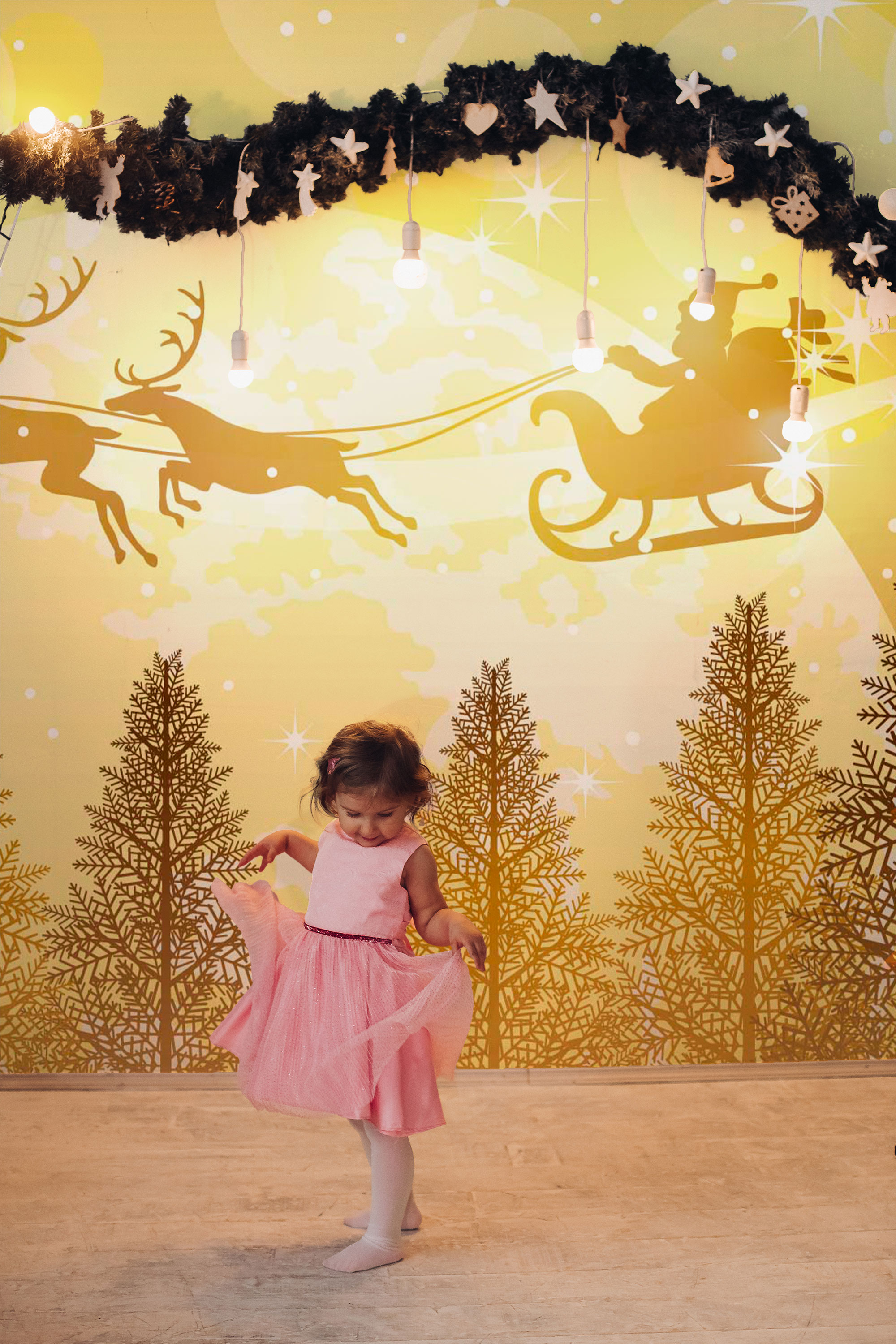 Fancy Walls Christmas Magic wall mural printing with magical golden Christmas night scene.