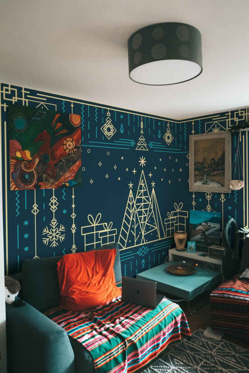 Fancy Walls Elegant Art Deco Christmas wall mural peel and stick design bringing festive glamour to interiors.