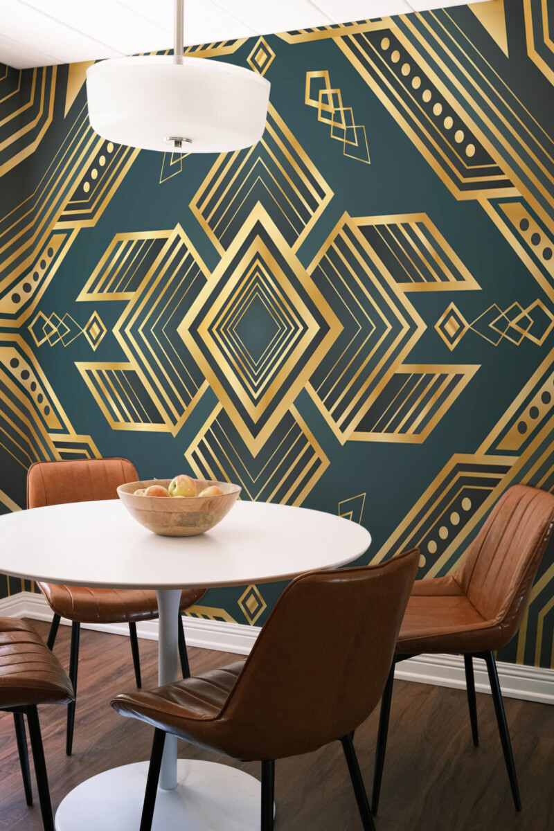 Fancy Walls Emerald Deco Rhombus wall mural printing with elegant geometric Art Deco symmetry.