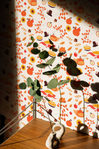 orange and white autumn thanksgiving peel and stick wallpaper