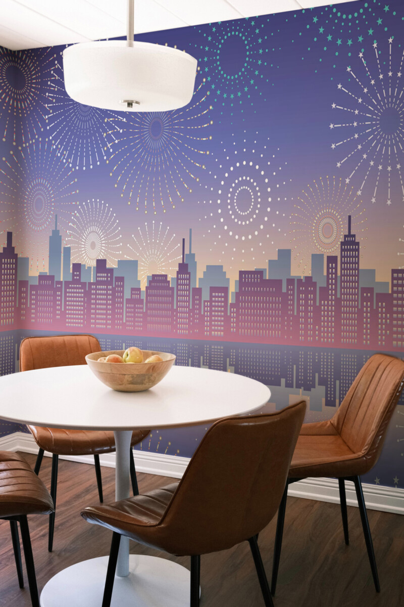 Fancy Walls Festive Cityscape commercial peel and stick wall mural for holiday interiors.