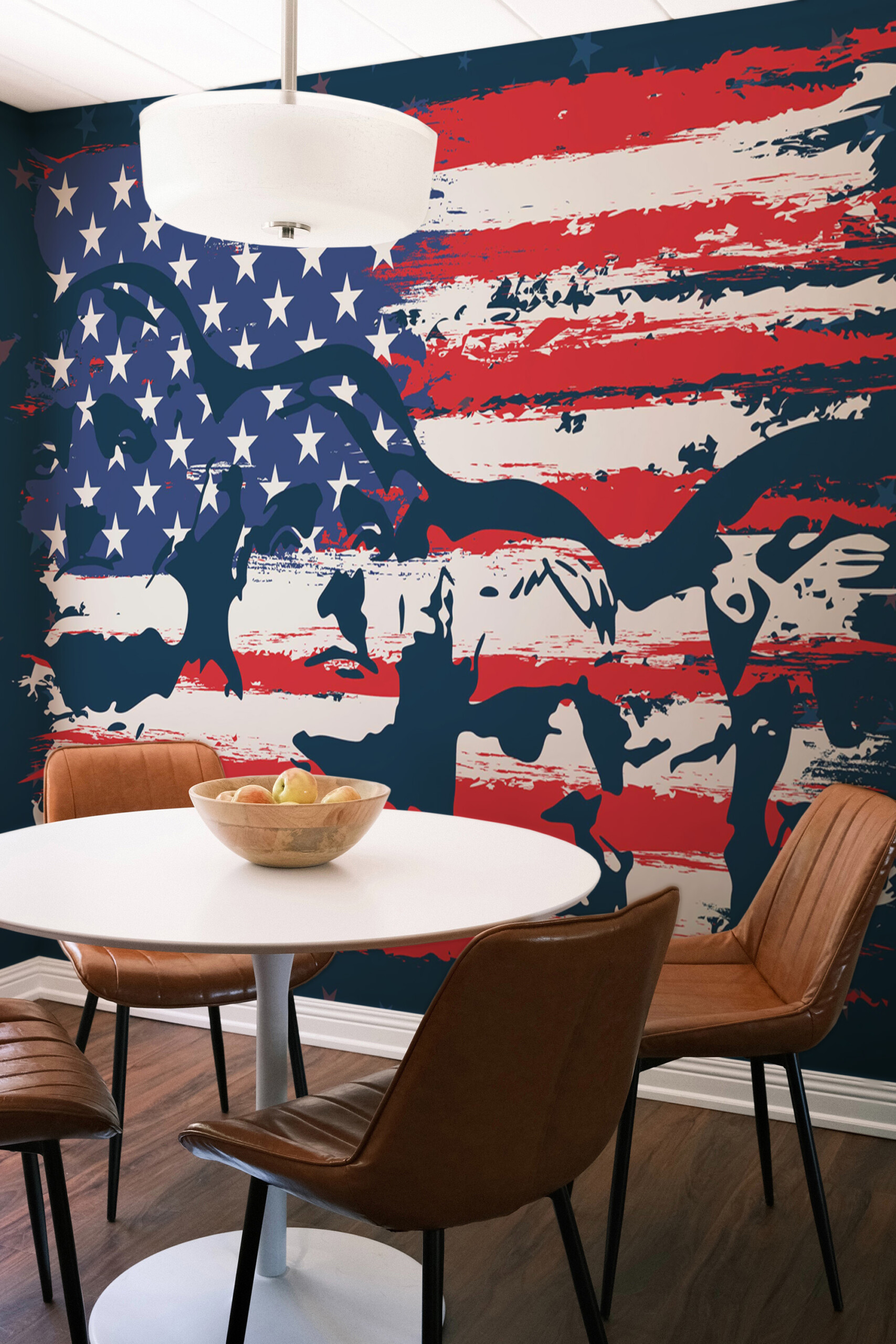 Fancy Walls Graffiti Rushmore Flag wall mural printing showing bold USA flag brush pattern.