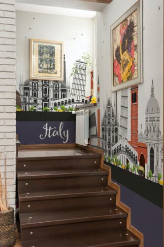 Italian Modern Landmarks wall mural peel and stick design by Fancy Walls showing Italian architecture icons.