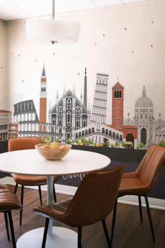 Fancy Walls printed wall mural Italian Modern Landmarks showcasing modern Italian cityscape illustration.