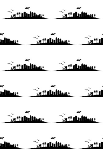 Fancy Walls self-adhesive wallpaper with a sleek monochrome Los Angeles skyline stripe.